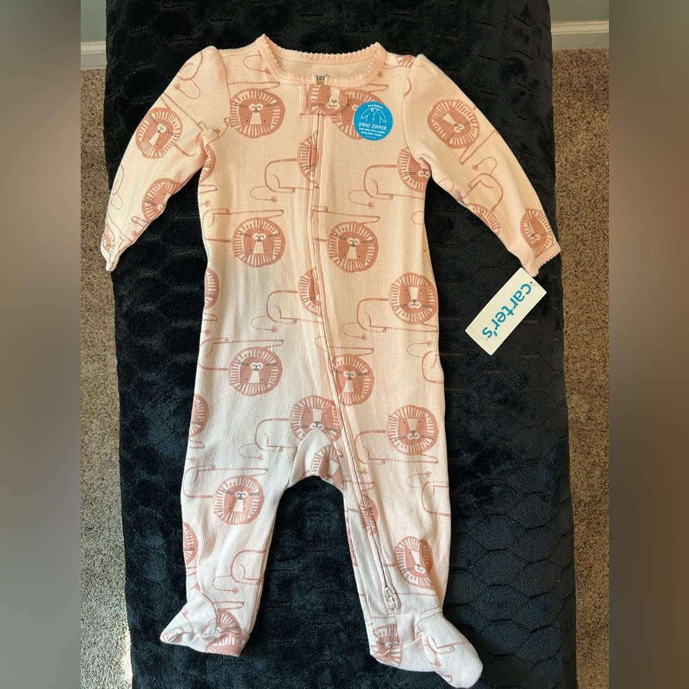 Carter's Pink Lion Print Ribbed Baby One Piece Sleeper Pajamas New